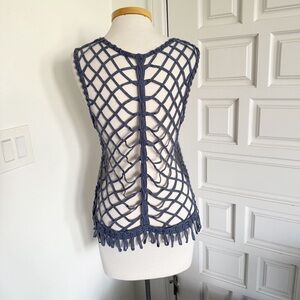 Chelsea and Violet Tank Top Gray Grey Blue Open Fishnet Mermaidcore Small